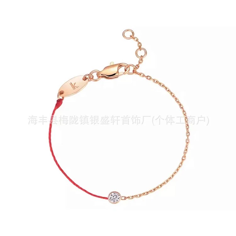 French 18K gold black rope bracelet for women with design sense of single round diamond, natal year of dragon, red rope bracelet, limited edition for year of dragon