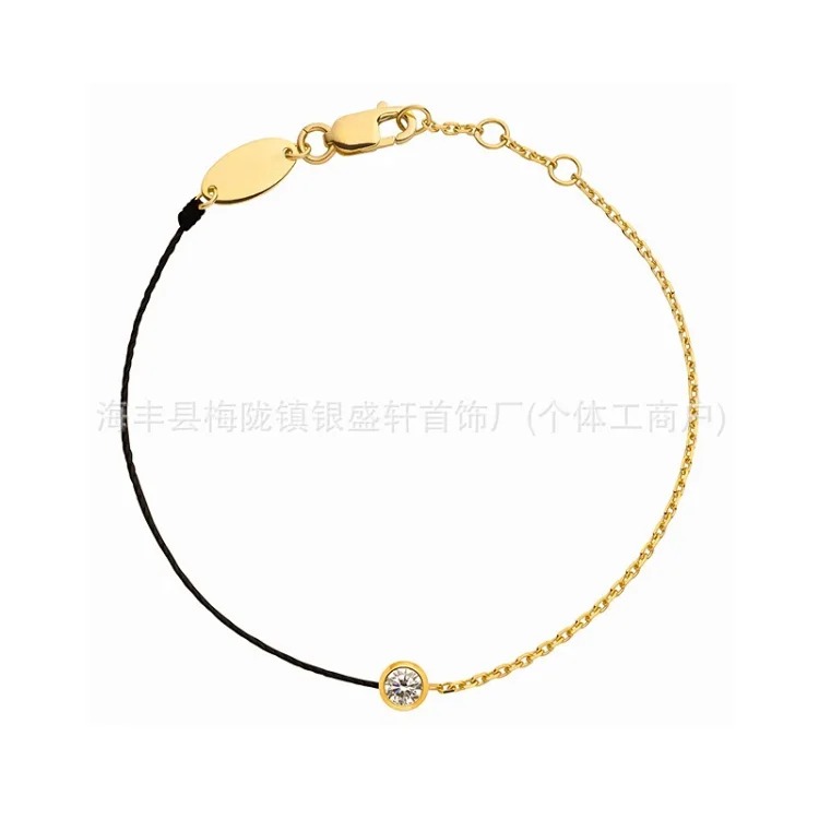 French 18K gold black rope bracelet for women with design sense of single round diamond, natal year of dragon, red rope bracelet, limited edition for year of dragon