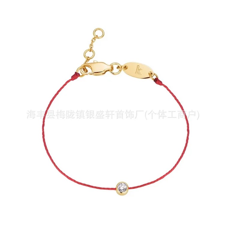 French 18K gold black rope bracelet for women with design sense of single round diamond, natal year of dragon, red rope bracelet, limited edition for year of dragon