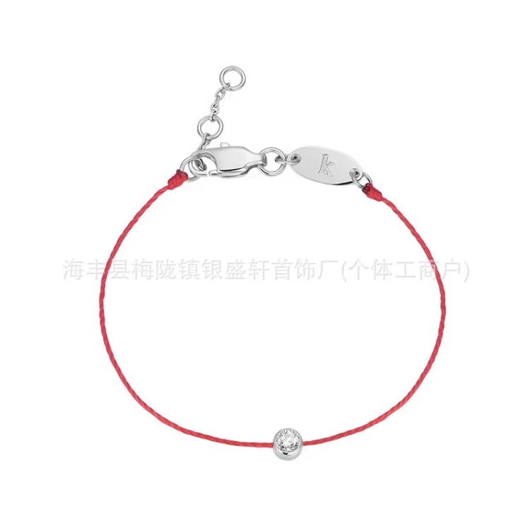 French 18K gold black rope bracelet for women with design sense of single round diamond, natal year of dragon, red rope bracelet, limited edition for year of dragon