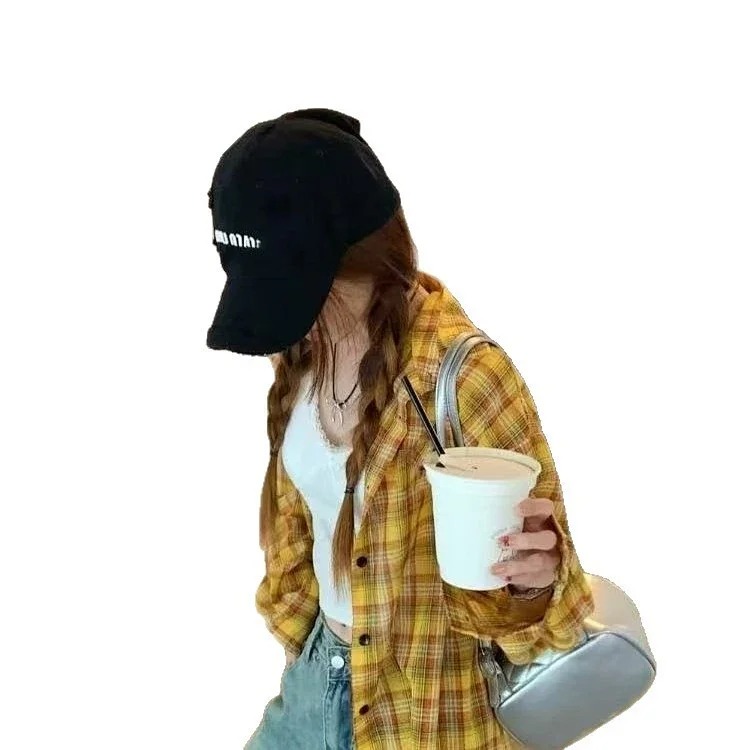 High-quality MU home small baseball cap with holes to show face, street trend soft top cap, couple sunshade hat letter