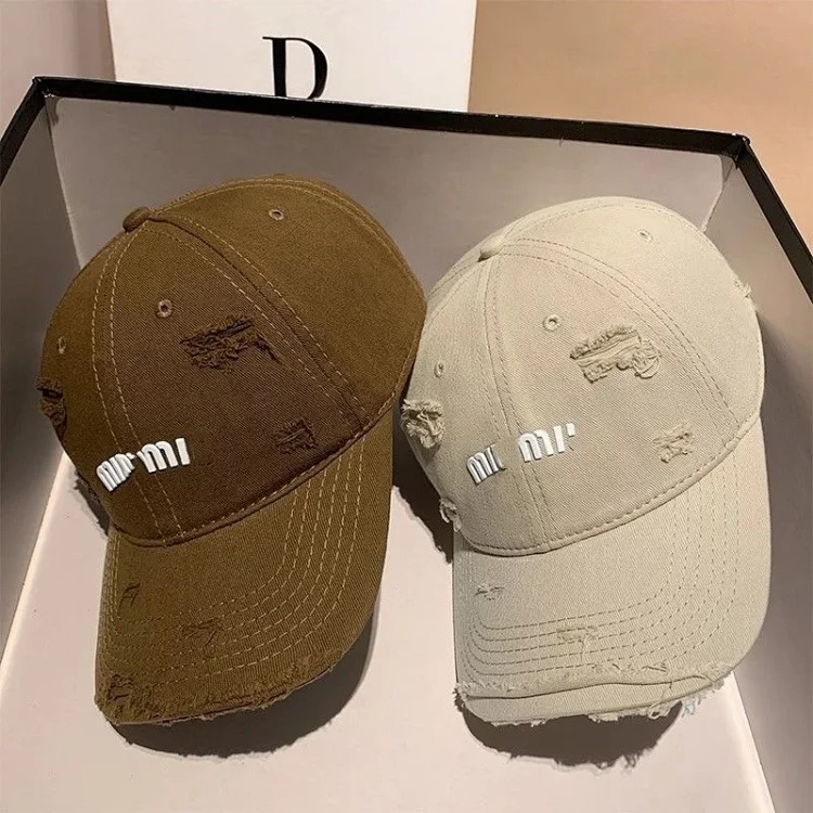 High-quality MU home small baseball cap with holes to show face, street trend soft top cap, couple sunshade hat letter