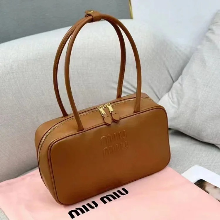 Miu 2024 new bowling briefcase large capacity portable shoulder crossbody bag fashionable commuter women's bag trend