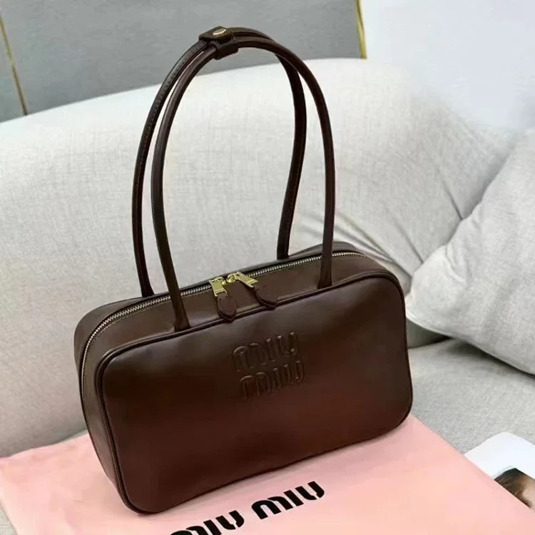 Miu 2024 new bowling briefcase large capacity portable shoulder crossbody bag fashionable commuter women's bag trend