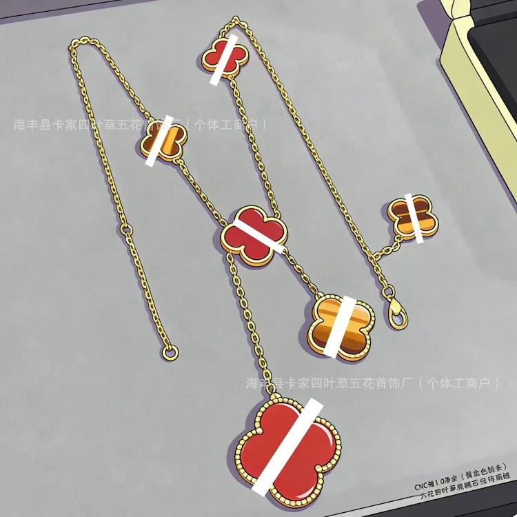High of lucky four-leaf clover irregular six-flower girl thickened fashion light luxury style clavicle long necklace