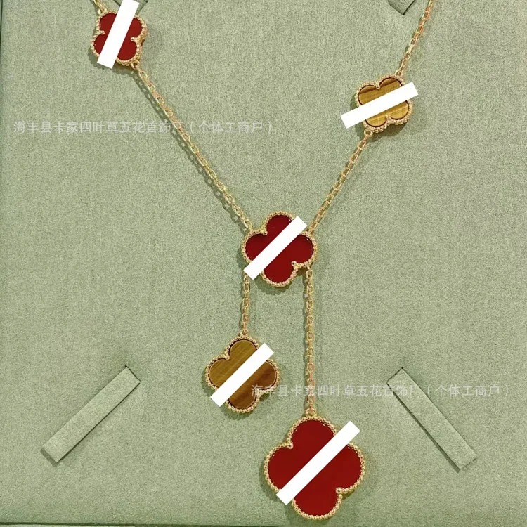 High of lucky four-leaf clover irregular six-flower girl thickened fashion light luxury style clavicle long necklace image 2