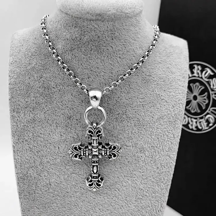 Crow Cross Necklace for Men and Women Cross Flame Pendant Sweater Chain European and American Retro Flame Necklace