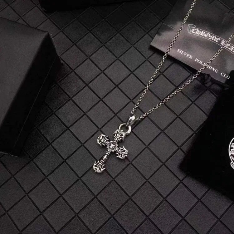 Crow Cross Necklace for Men and Women Cross Flame Pendant Sweater Chain European and American Retro Flame Necklace