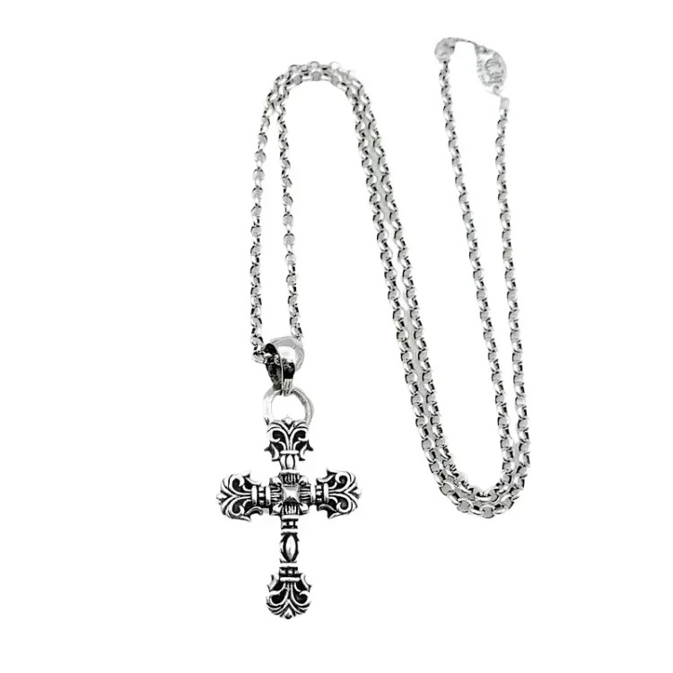 Crow Cross Necklace for Men and Women Cross Flame Pendant Sweater Chain European and American Retro Flame Necklace