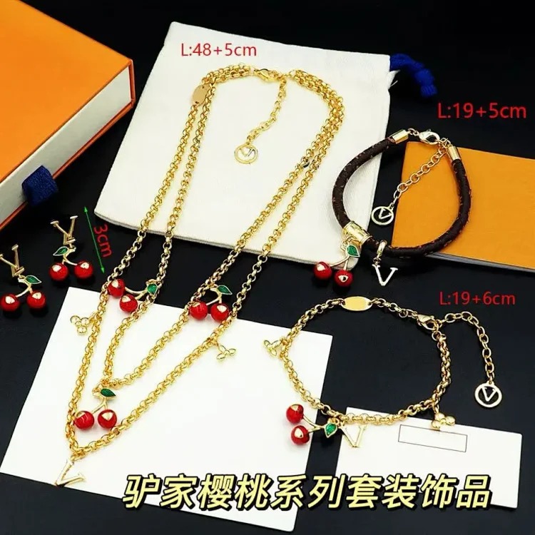 New fruit red cherry accessories bracelet titanium steel pendant clavicle chain simple earrings light luxury jewelry