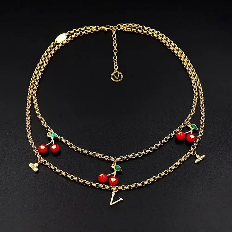 New fruit red cherry accessories bracelet titanium steel pendant clavicle chain simple earrings light luxury jewelry