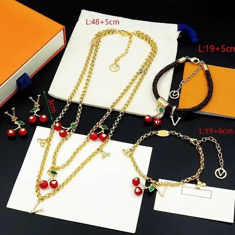 New fruit red cherry accessories bracelet titanium steel pendant clavicle chain simple earrings light luxury jewelry