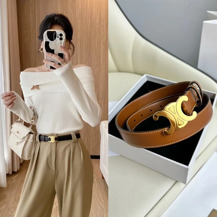 Celine Arc de Triomphe Internet celebrity women's versatile genuine leather decorative trouser belt jeans high-end waist fashion women's