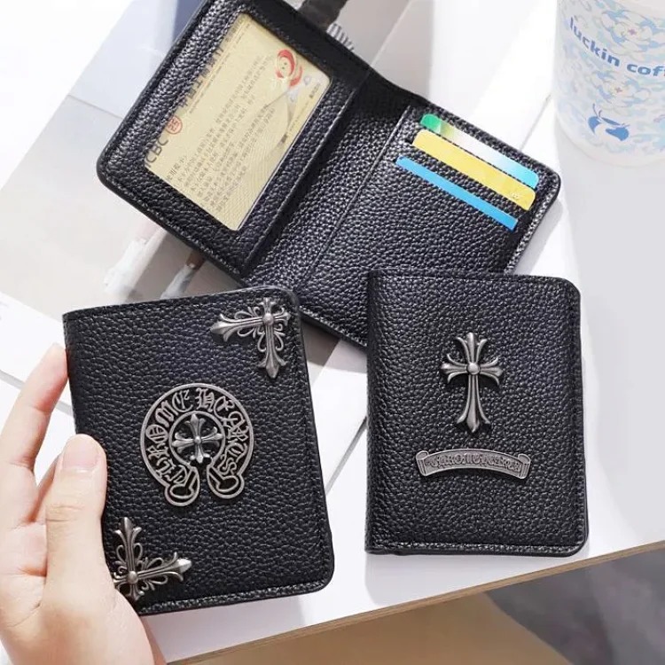 Chrome Hearts Kroxin's new lychee pattern wallet, trendy card holder, large capacity, high-value cash, ultra-thin multi-card slot card holder