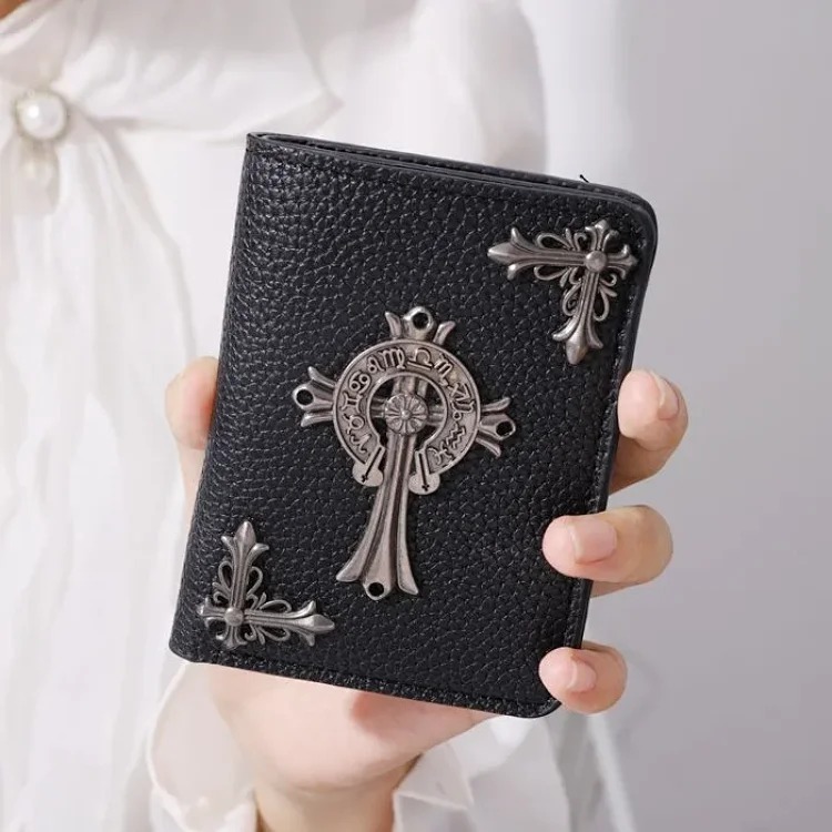 Chrome Hearts Kroxin's new lychee pattern wallet, trendy card holder, large capacity, high-value cash, ultra-thin multi-card slot card holder