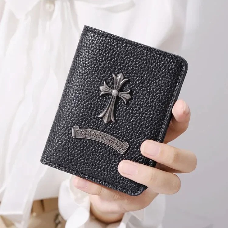Chrome Hearts Kroxin's new lychee pattern wallet, trendy card holder, large capacity, high-value cash, ultra-thin multi-card slot card holder