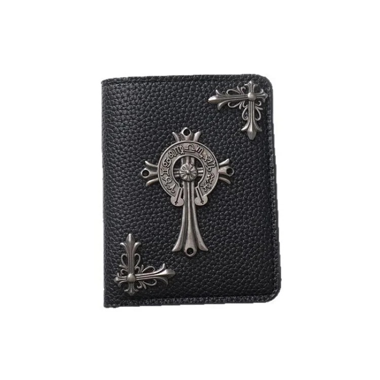 Chrome Hearts Kroxin's new lychee pattern wallet, trendy card holder, large capacity, high-value cash, ultra-thin multi-card slot card holder