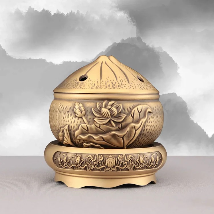 Pure brass lotus stove household Zen ornaments incense burner antique sandalwood stove incense line incense plate incense burner wholesale