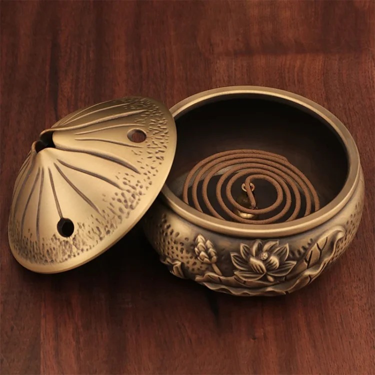Pure brass lotus stove household Zen ornaments incense burner antique sandalwood stove incense line incense plate incense burner wholesale image 5