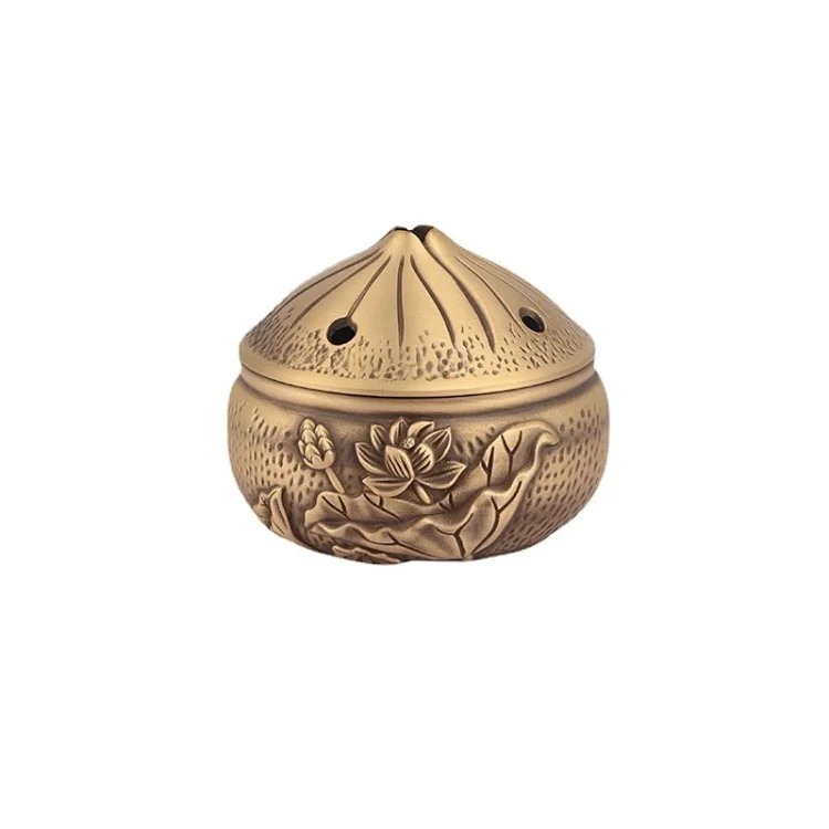 Pure brass lotus stove household Zen ornaments incense burner antique sandalwood stove incense line incense plate incense burner wholesale image 8