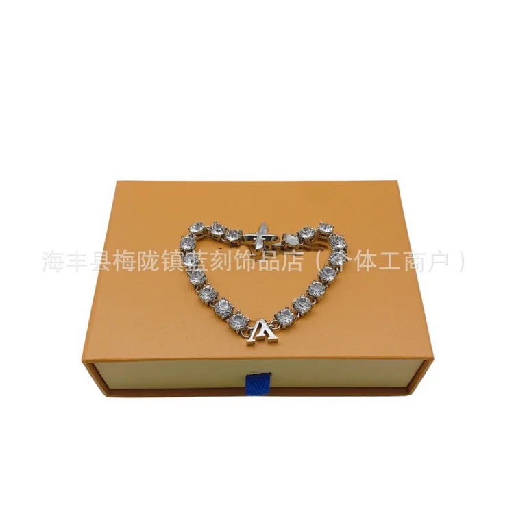 Cross-border popular rhinestone letter bracelet for men and women, hip-hop European and American style titanium steel material factory wholesale