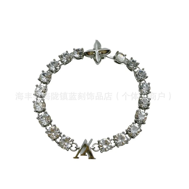Cross-border popular rhinestone letter bracelet for men and women, hip-hop European and American style titanium steel material factory wholesale