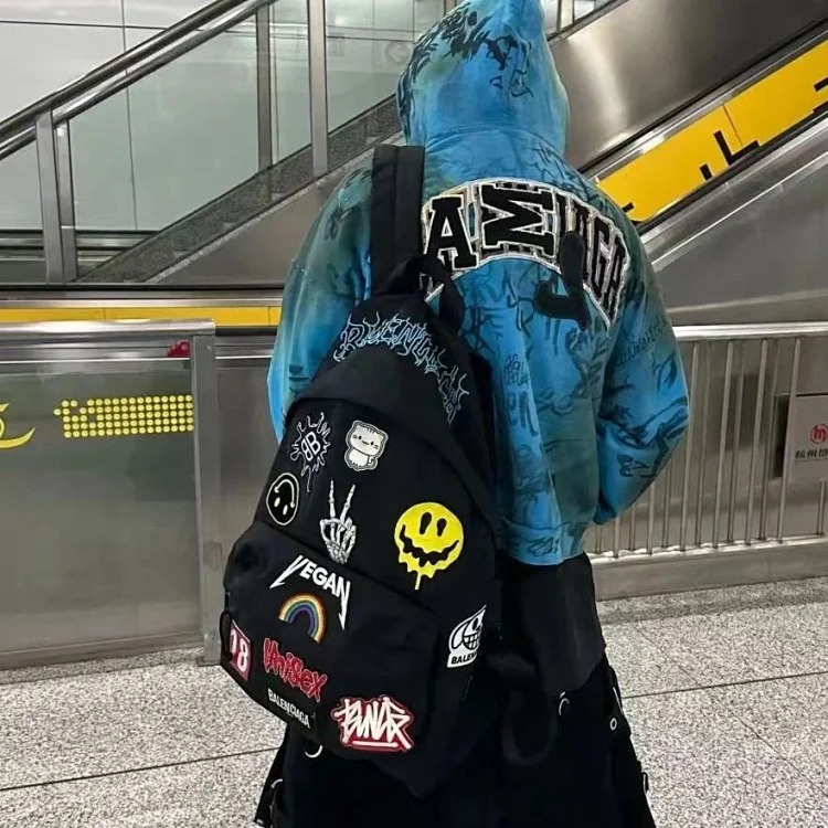 22SS Explorer alien logo embroidery graffiti sticker backpack backpack 2025new