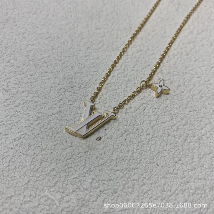 High new pearl letter full diamond V necklace simple flower clavicle chain wholesale image 2