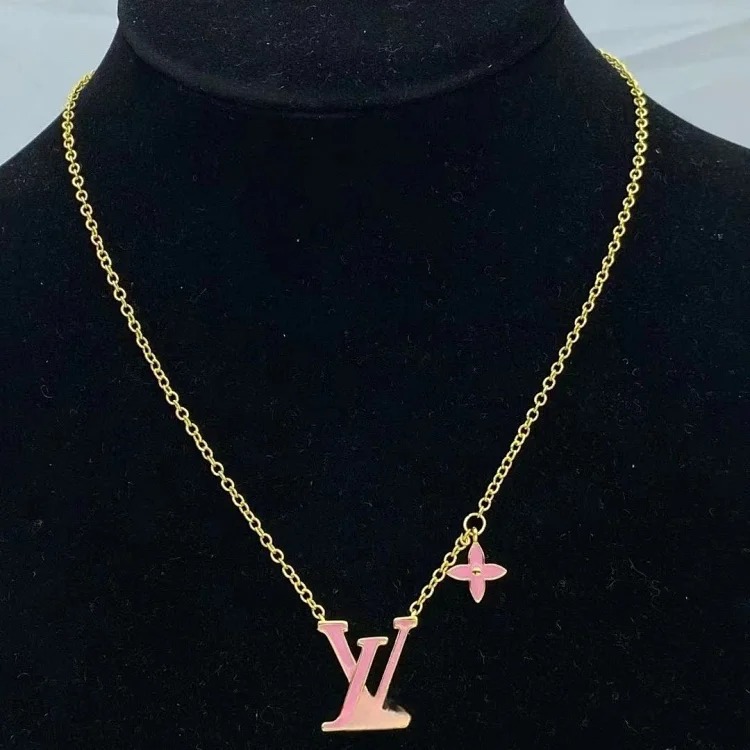 High new pearl letter full diamond V necklace simple flower clavicle chain wholesale image 3
