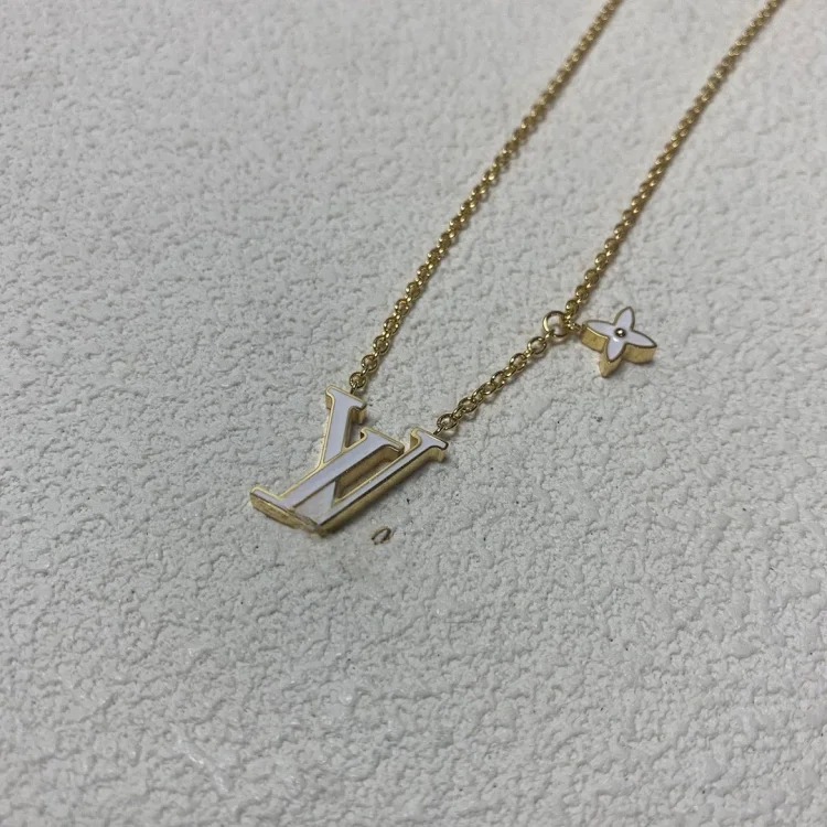 High new pearl letter full diamond V necklace simple flower clavicle chain wholesale image 6