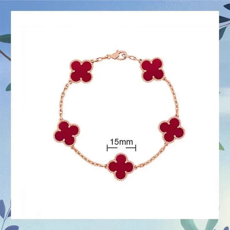 High V gold bracelet rose gold red agate white mother-of-pearl diamond bracelet