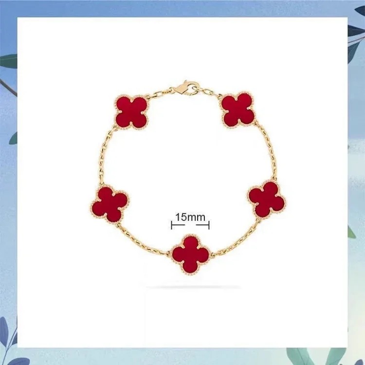 High V gold bracelet rose gold red agate white mother-of-pearl diamond bracelet
