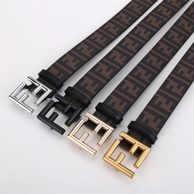 Double belt, versatile men's genuine leather Fencordi student FF , casual and durable Internet celebrity belt, new style