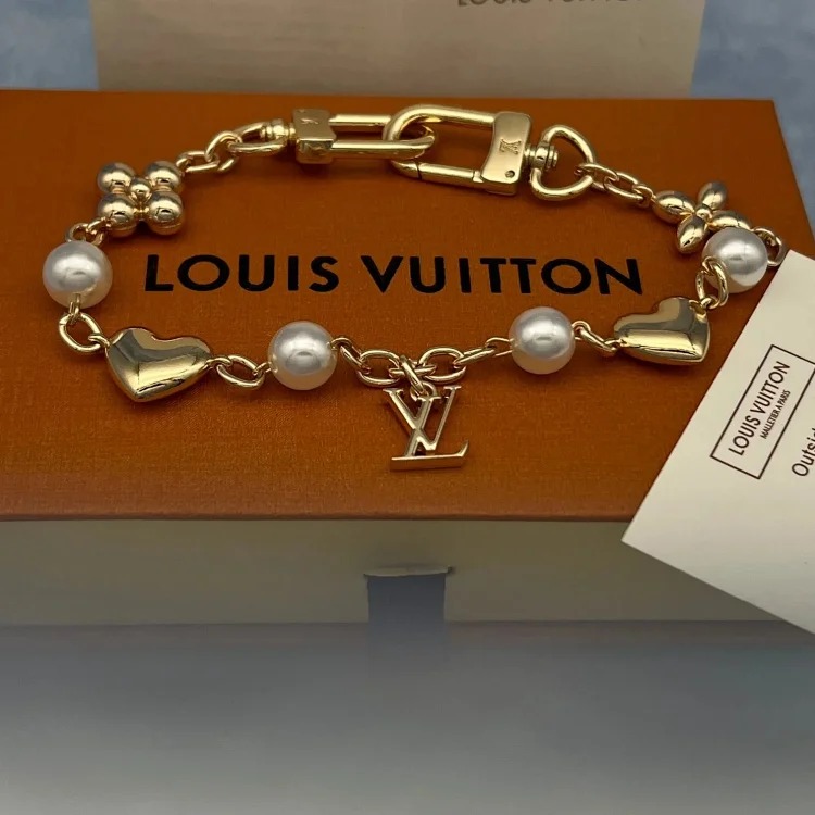 XXX-LYWD metal chain embellished with letter flower heart-shaped pearl bracelet-3886