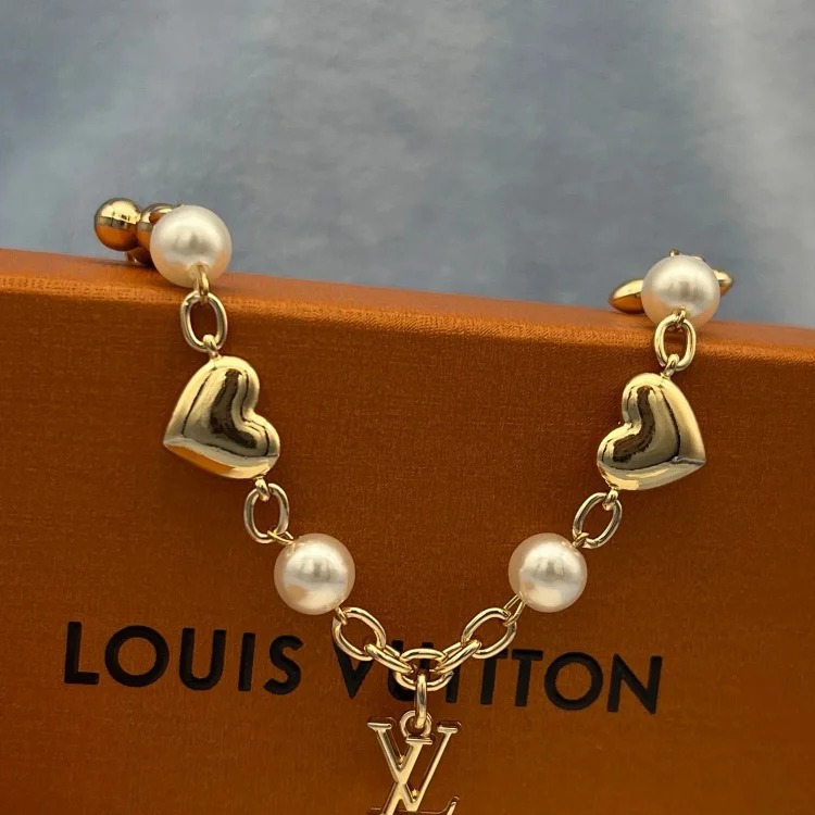 XXX-LYWD metal chain embellished with letter flower heart-shaped pearl bracelet-3886