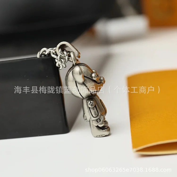 New European and American ins style titanium steel necklace, personalized trendy bear croissant style retro sweater chain