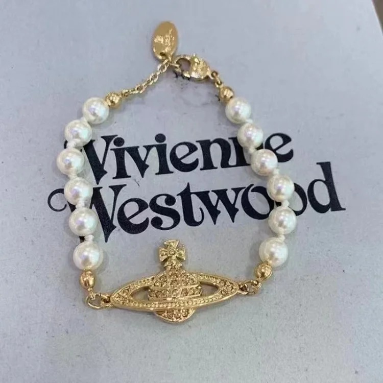 High version of the Queen Mother's Plane Saturn Pearl Bracelet for Women Vivian Classic Planet Pin Pearl Bracelet Jewelry