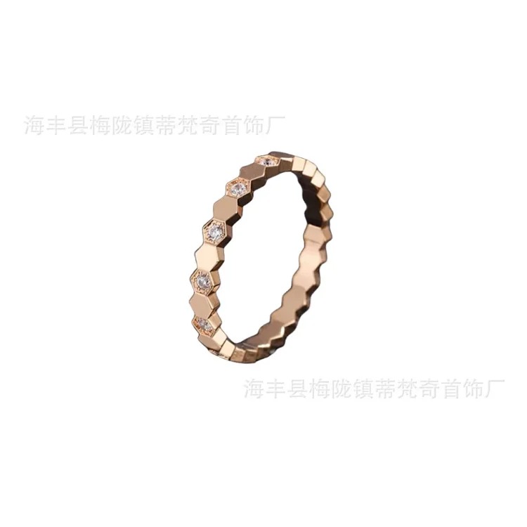 925 sterling silver CNC carved high honeycomb ring for women 18K rose gold six diamonds stacked full diamond couple ring