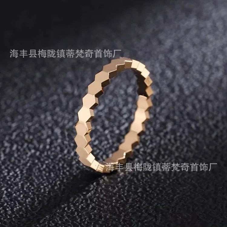 925 sterling silver CNC carved high honeycomb ring for women 18K rose gold six diamonds stacked full diamond couple ring