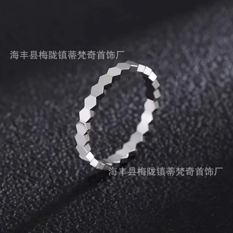 925 sterling silver CNC carved high honeycomb ring for women 18K rose gold six diamonds stacked full diamond couple ring