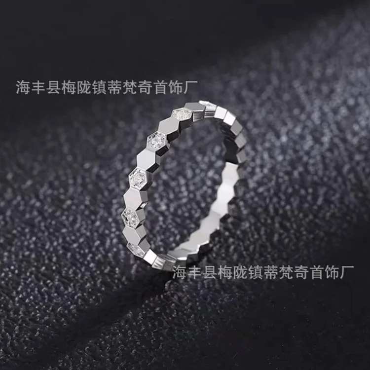 925 sterling silver CNC carved high honeycomb ring for women 18K rose gold six diamonds stacked full diamond couple ring