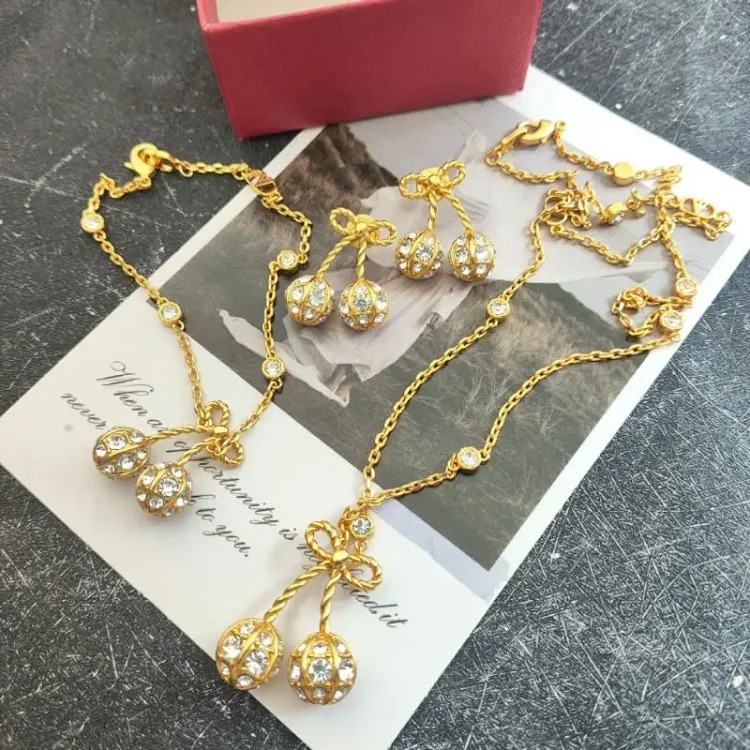 Warren style full diamond metal cherry earrings, versatile pastoral style bracelet, light luxury and cute style star necklace