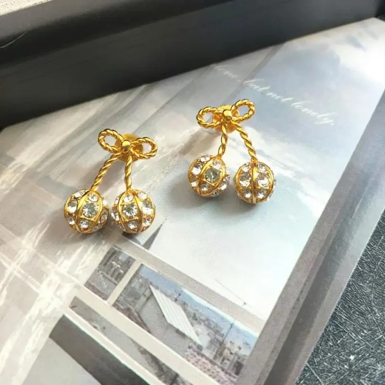 Warren style full diamond metal cherry earrings, versatile pastoral style bracelet, light luxury and cute style star necklace