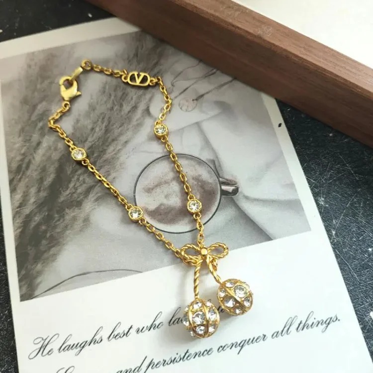 Warren style full diamond metal cherry earrings, versatile pastoral style bracelet, light luxury and cute style star necklace