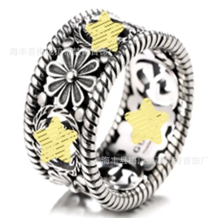 Gucci High of Gujia ring, retro aged white copper double G ring, male and female couple pair ring, G Chijia Daisy Elf