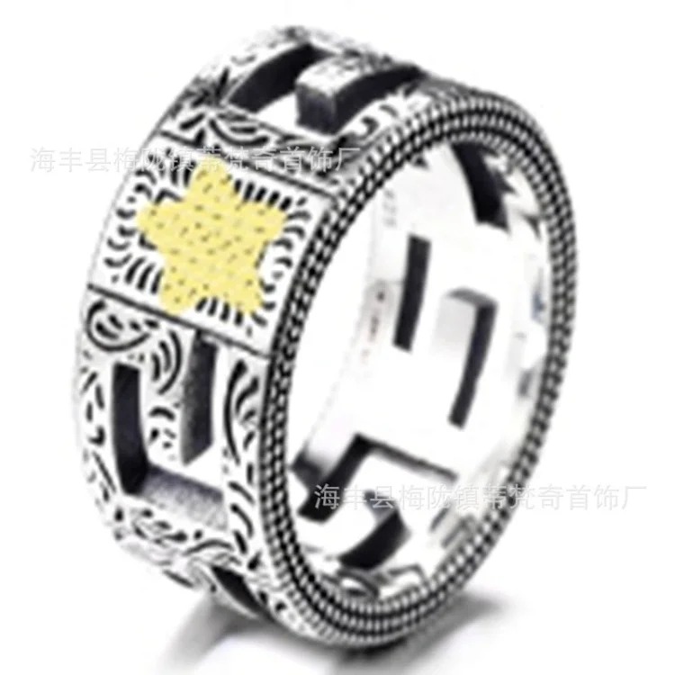 Gucci High of Gujia ring, retro aged white copper double G ring, male and female couple pair ring, G Chijia Daisy Elf