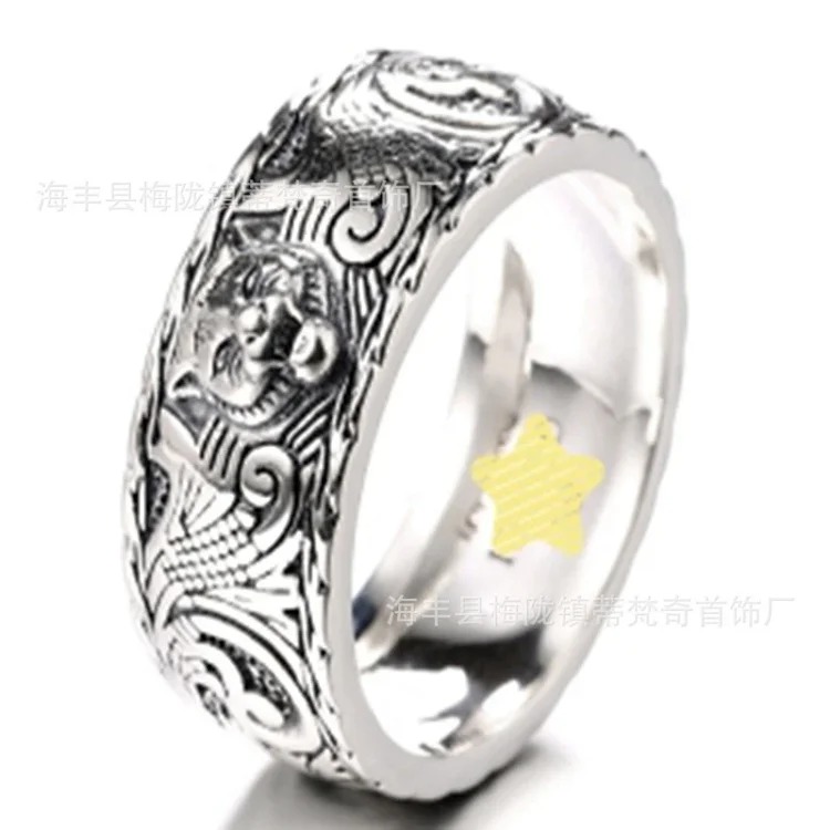 Gucci High of Gujia ring, retro aged white copper double G ring, male and female couple pair ring, G Chijia Daisy Elf