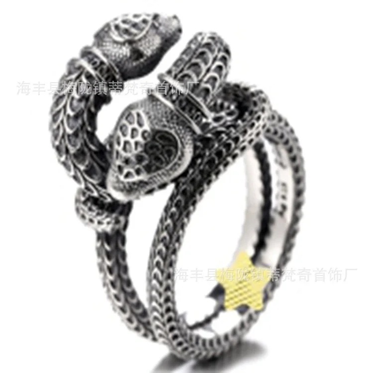Gucci High of Gujia ring, retro aged white copper double G ring, male and female couple pair ring, G Chijia Daisy Elf