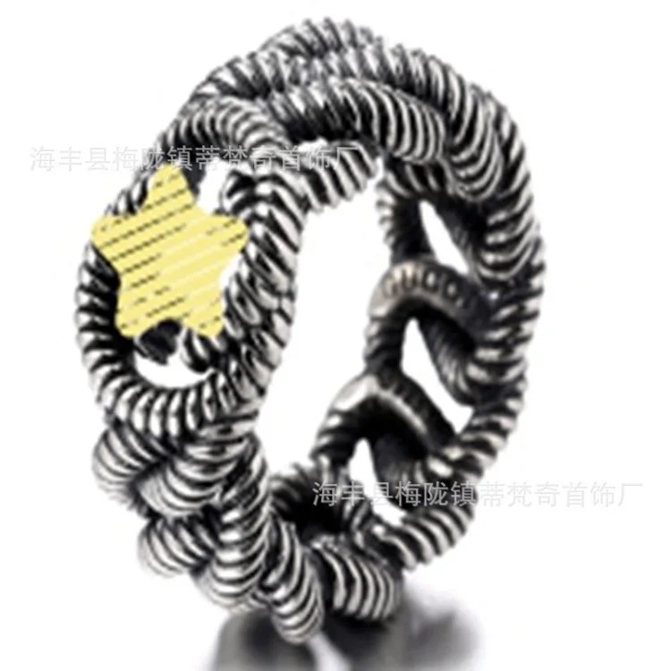 Gucci High of Gujia ring, retro aged white copper double G ring, male and female couple pair ring, G Chijia Daisy Elf