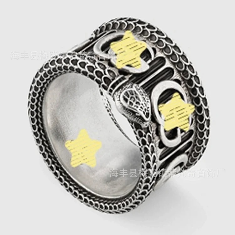 Gucci High of Gujia ring, retro aged white copper double G ring, male and female couple pair ring, G Chijia Daisy Elf